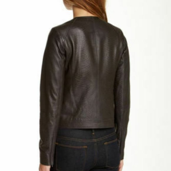 Vince Jackets & Coats Vince Leather Moto Jacket Snakeskin Embossed Graphite Dark Grey Sz Xs